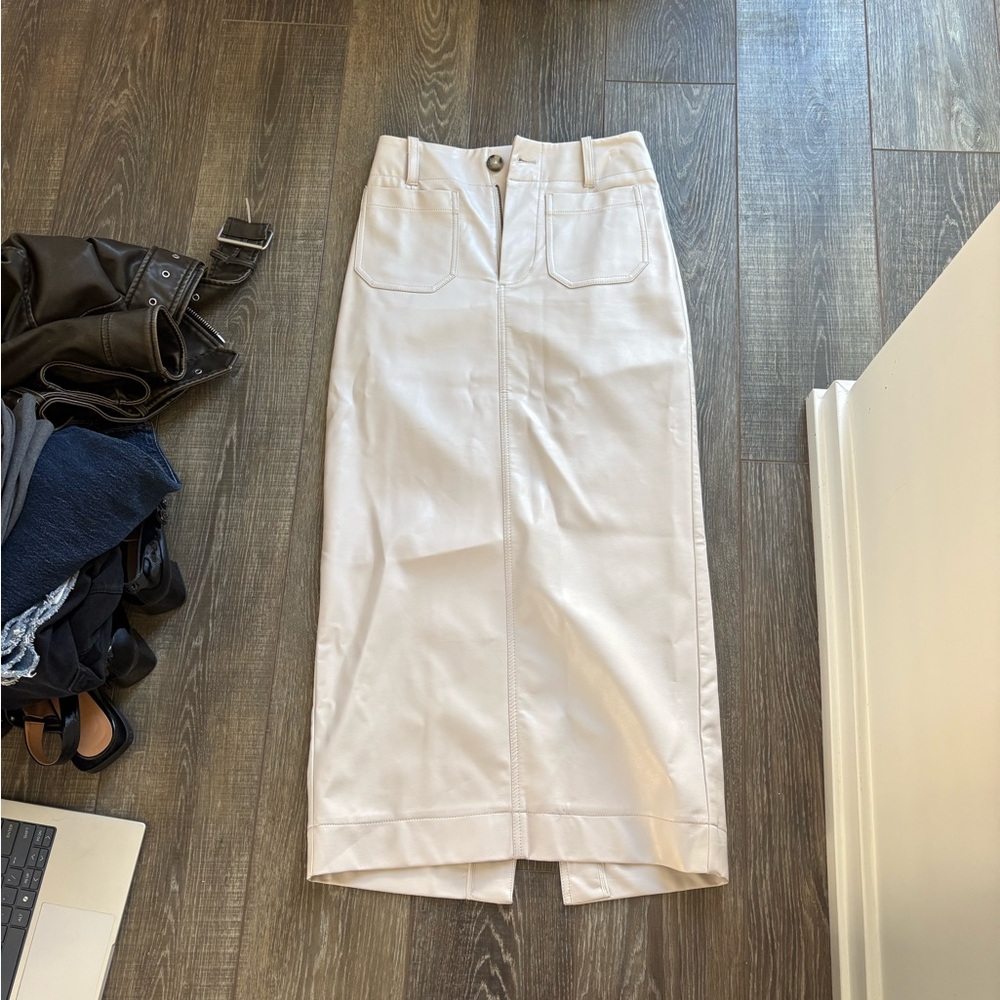 Anthro Maeve leather cream skirt